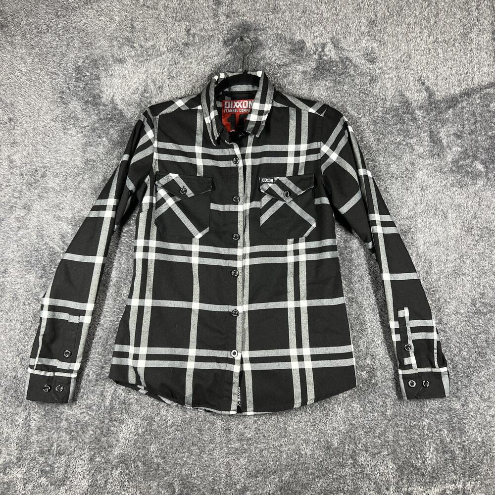 DIXXON Shirt Womens S Black Plaid Long Sleeve Flannel Pockets Casual The Decade